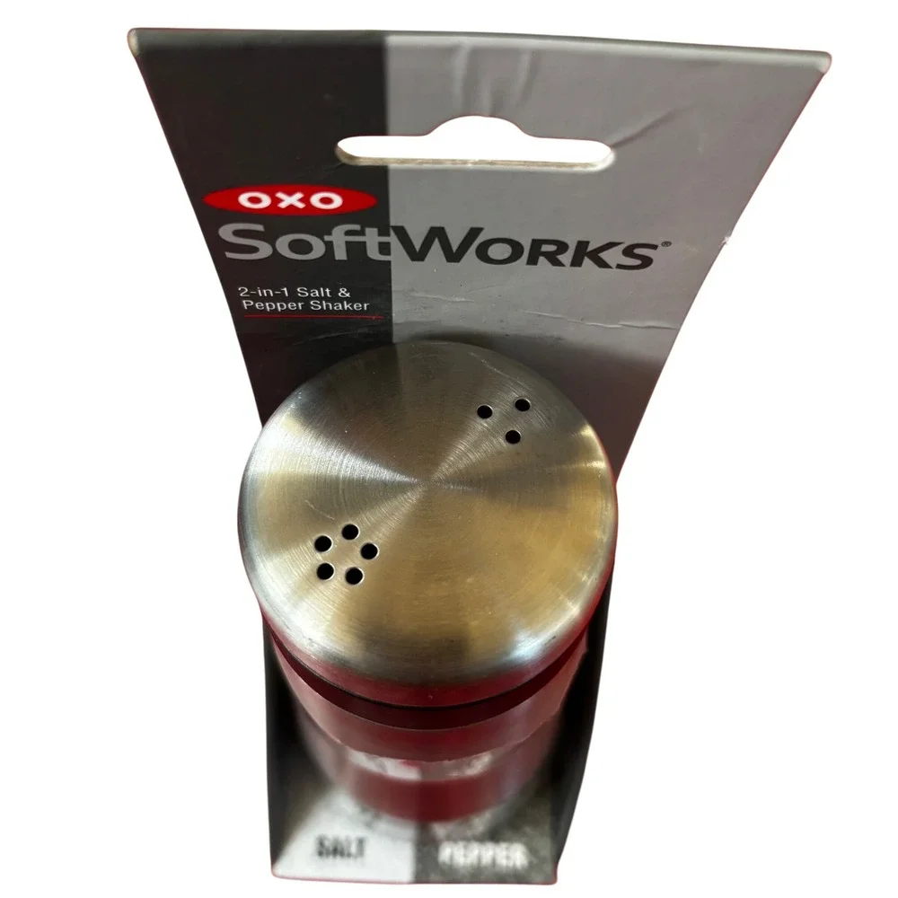 OXO SoftWorks 2-in-1 Salt & Pepper Shaker Silver Stainless Steel New